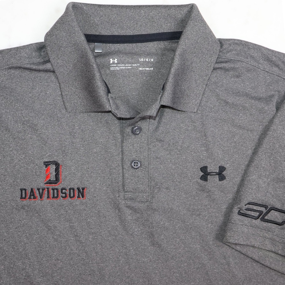 Under Armour Davidson Wildcats Mens Large Gray HeatGear Polo Shirt Embroidered